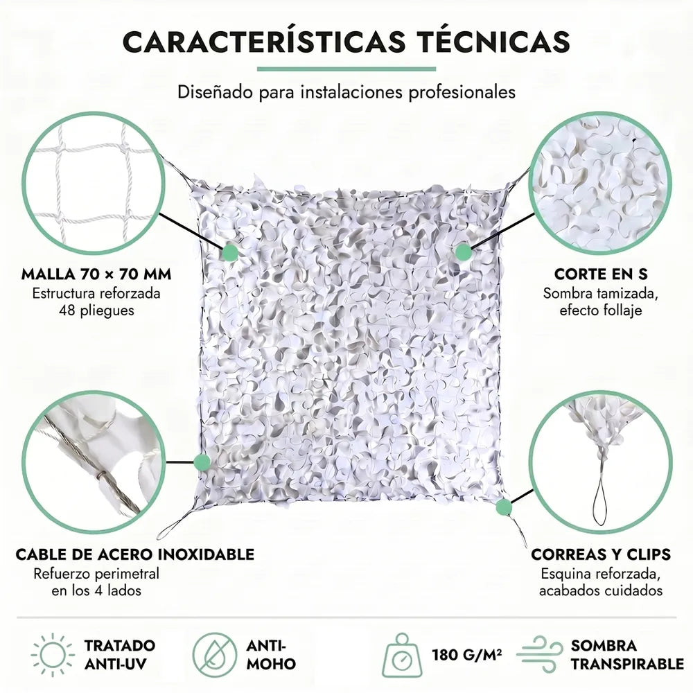Rede de camuflagem reforçada com cabo de aço