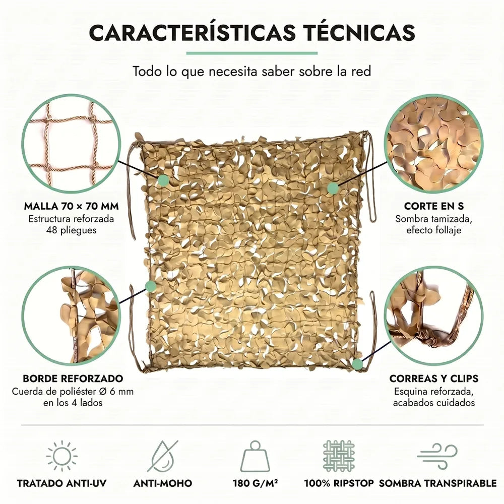 Rede de camuflagem reforçada bege