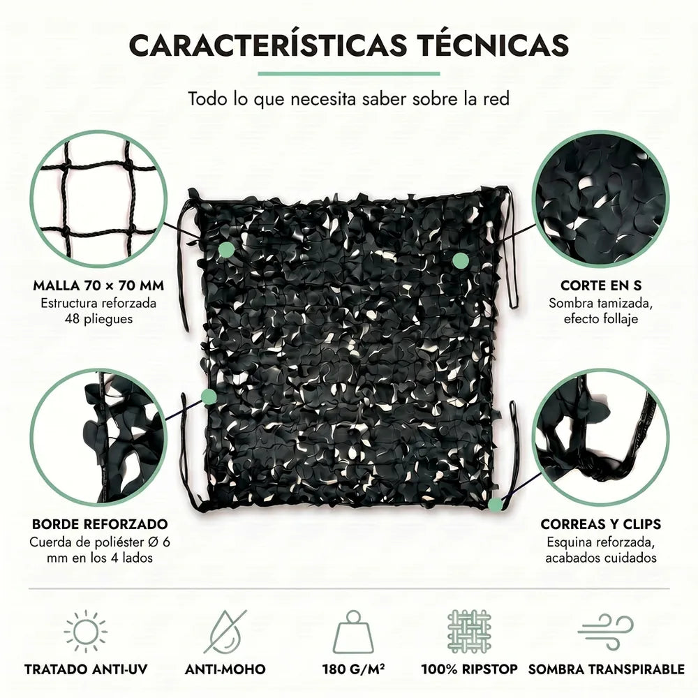 Rede de camuflagem preta reforçada