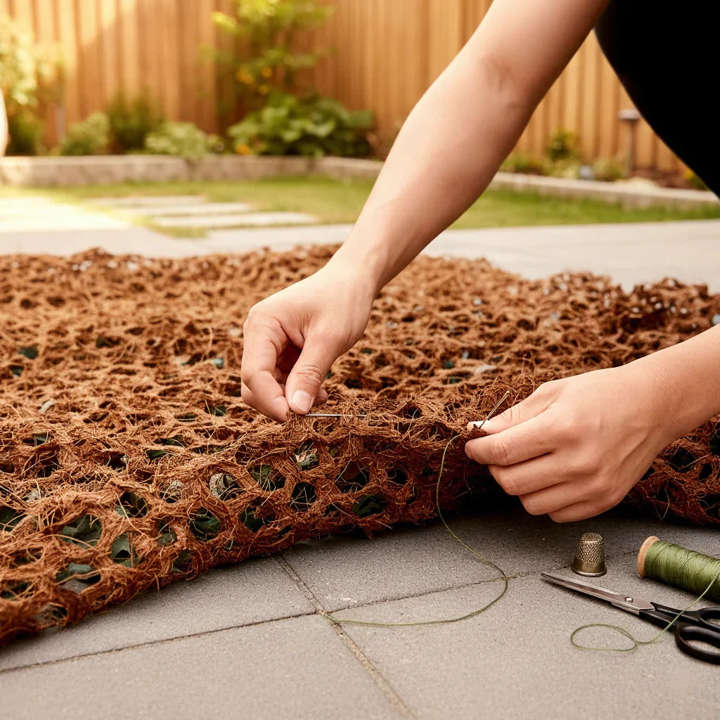 Reparación de una red de coco.