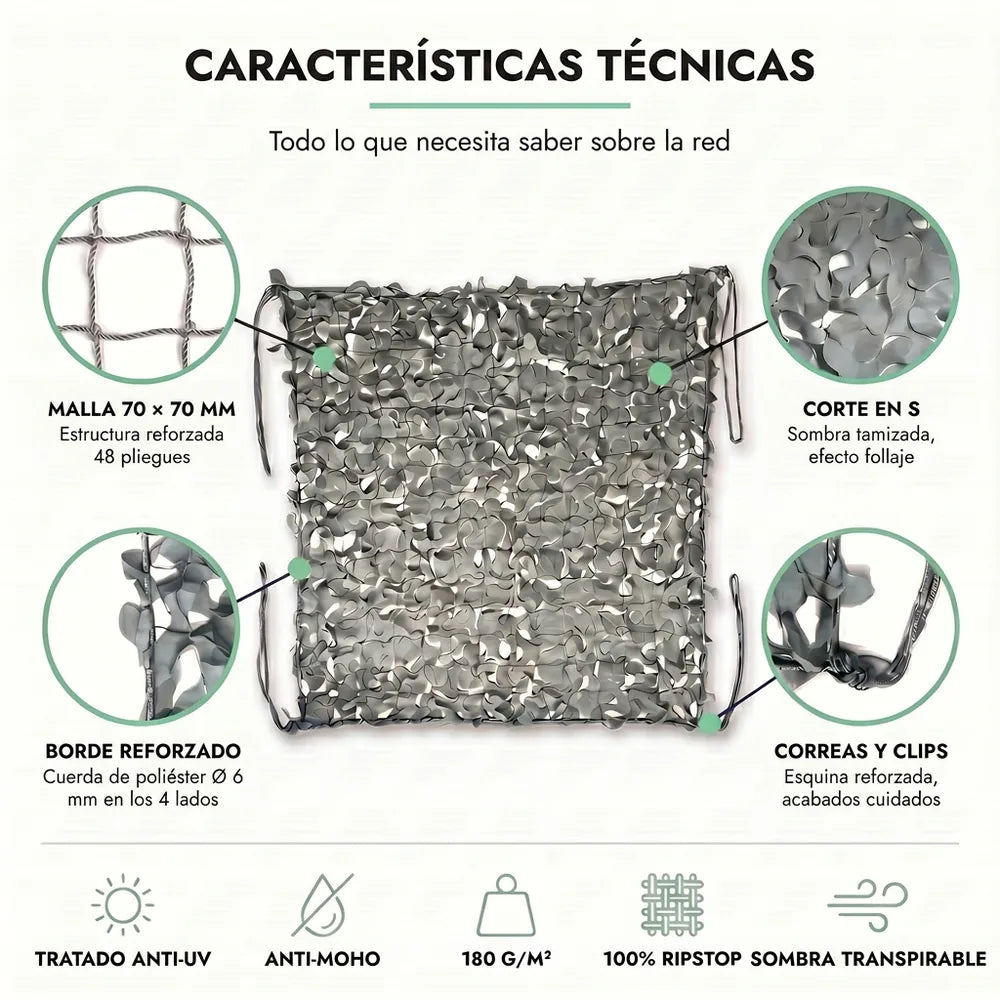 Rede de camuflagem cinzenta reforçada