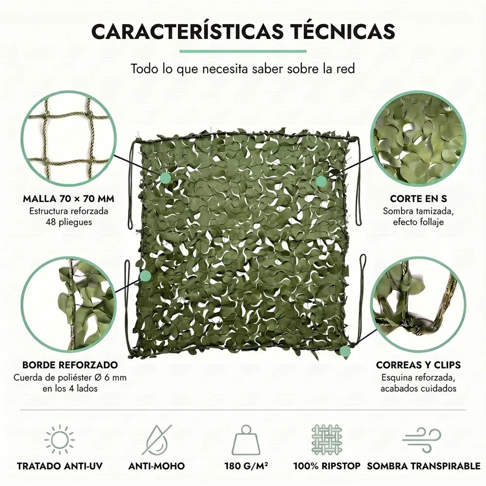 Rede de camuflagem verde reforçada